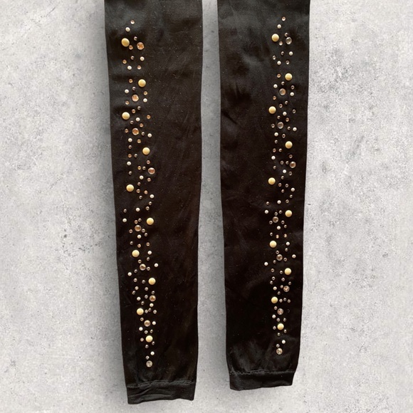 Black Studded Leggings Pearl, Rhinestone Silver Studded Size S-M Great Condition - Picture 9 of 11